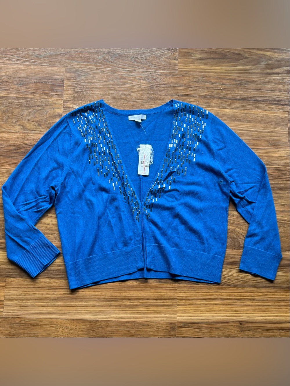 New York & Company Cobalt Blue Embellished V-Neck Cardigan